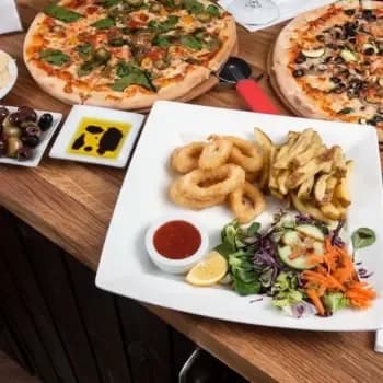 pizza and calamari platters